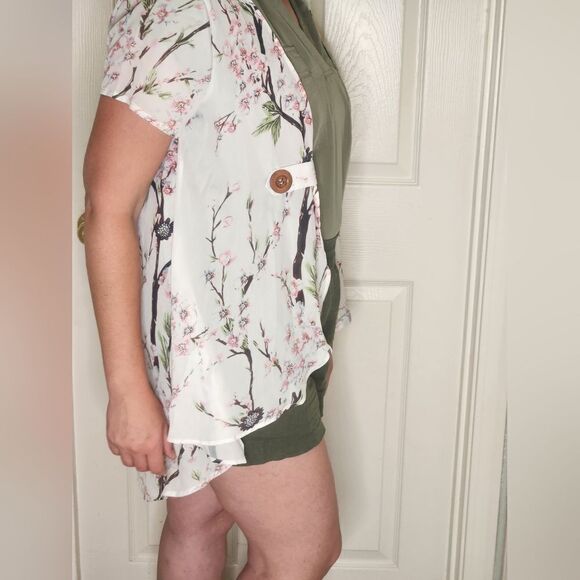 Dressfo 12 White Floral Print Shortsleeves Women's Opened Cardigan - Picture 6 of 13